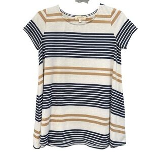 Puella Striped Swing Tunic Top Women’s XS Short Sleeve Navy Tan